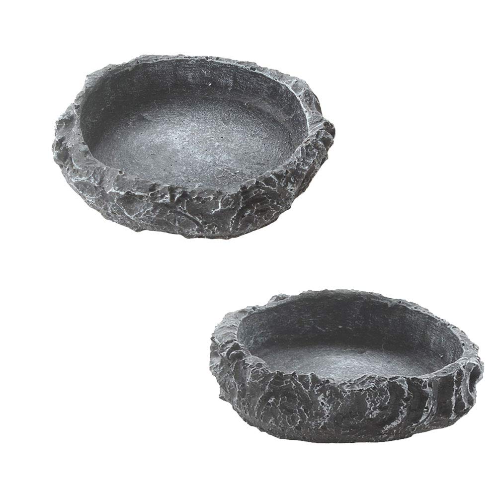 2 Pack Reptile Water Dish Food Bowl Rock Worm Feeder for Leopard Gecko Lizard Spider Scorpion Chameleon,Small