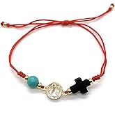 Alea Collection St Benedict Medal Natural Azabache Cross Adjustable Protector Bracelet
