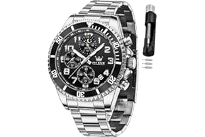 OLEVS Mens Watches Chronograph Luxury Dress Moon Phase Two Tone Stainless Steel Waterproof Luminous Business Calendar Wrist Watch