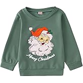 KEKEMI Toddler Christmas Crewneck Sweatshirt Retro Santa Graphic Pullover Top Baby Boy Girl Merry Christmas Long Sleeve Shirt