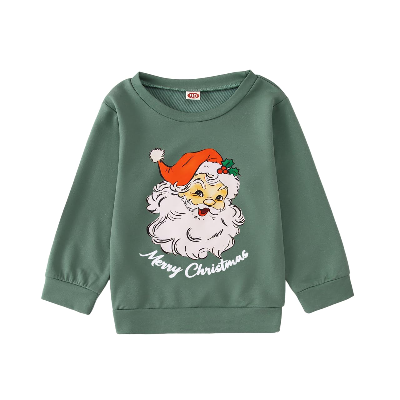 Photo 1 of ***(HEAVILY USED/ MINOR DAMAGE)***KEKEMI Toddler Christmas Crewneck Sweatshirt Retro Santa Graphic Pullover Top Baby Boy Girl Merry Christmas Long Sleeve Shirt (Green, 2-3 Years)