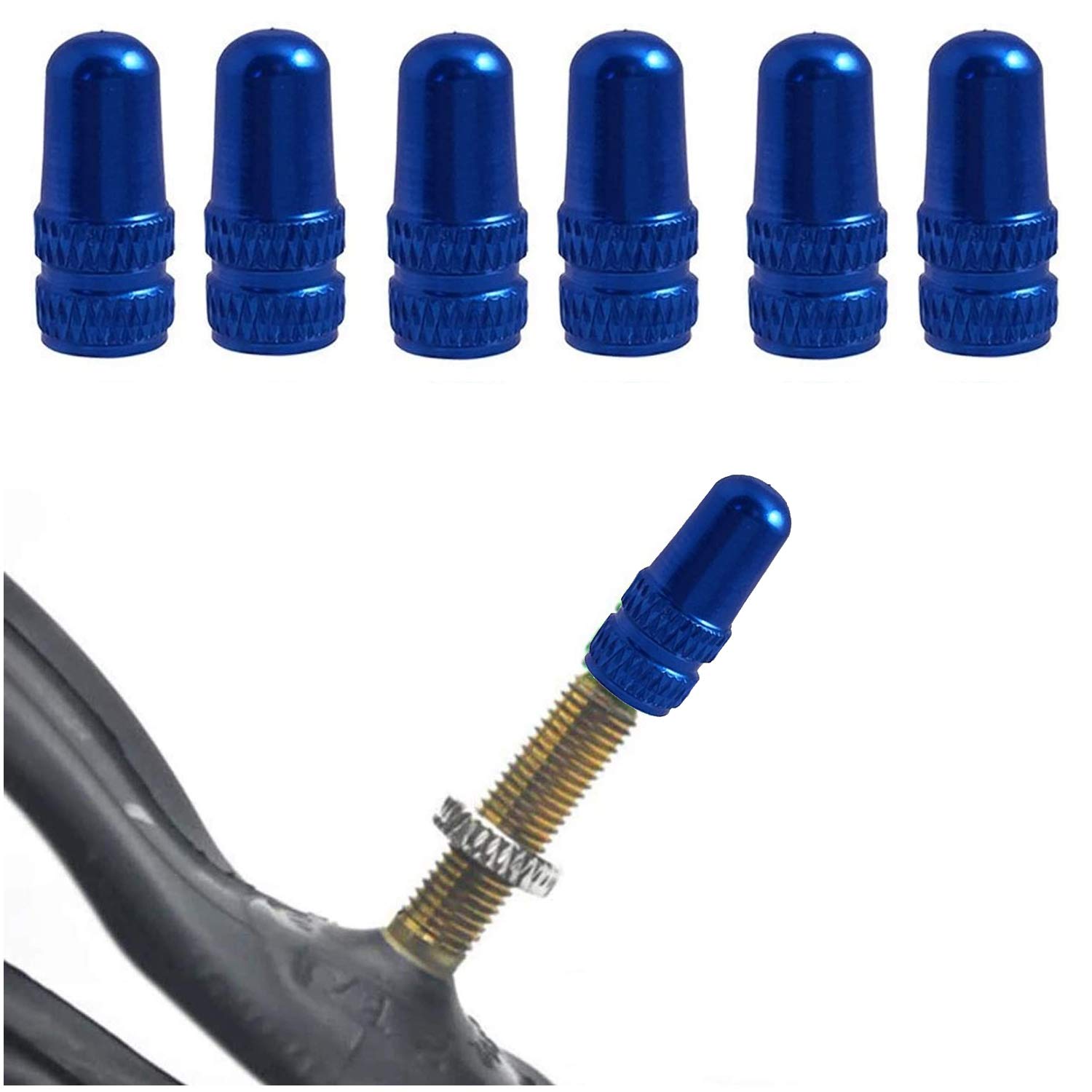 Premium Quality Blue Anodised Alloy Bicycle Presta Valve Stem Caps / Covers | Set Of 6 (Not Suitable For Cars)