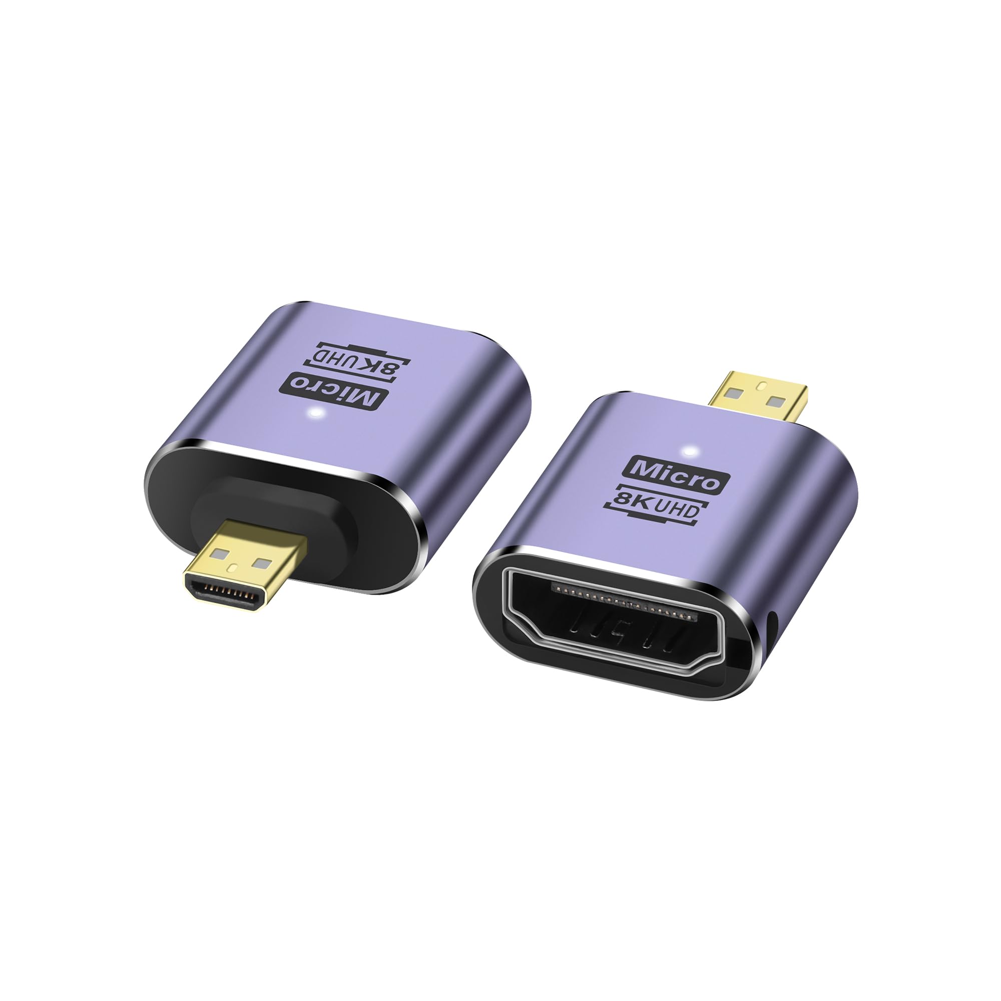 PNGKNYOCN 8k Micro HDMI to HDMI Adapter,48Gbps 2.1 Micro HDMI Male to Standard HDMI Female Adapter Support 8K@60HZ, 4K@120HZ, Dynamic HDR, eARC（2-Pack