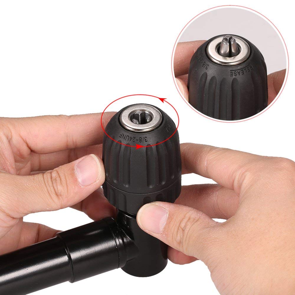 Gocheer Schnellspann Bohrfutter (0,8-10 mm), 90° rechtwinkliger Bohradapter aus Aluminium und Stahl mit Biegungsverlängerung, Sechskantbohradapter