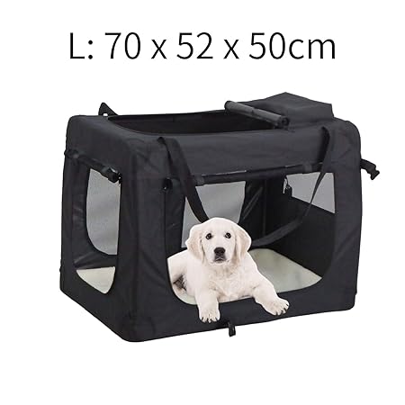 MC Star leichte Transportbox für Haustiere mit Fleece-Matte tragbar faltbar, Hundekäfig, (Gr. M/L/XL, Schwarz)