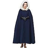 BEAUZSUZSANA Women Renaissance Cloak Medieval Cape with Faux Fur Hooded for Halloween Cosplay