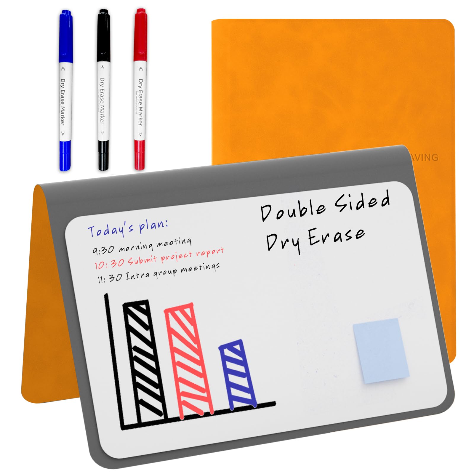 NEWYES Mini Whiteboard A5, Wipe Clean Memo Board, Portable Whiteboards with 3 Colour Pencils, Suitable for Holding Meeting Notes, Shopping Lists, Household Plan and to-Do Lists, Orange