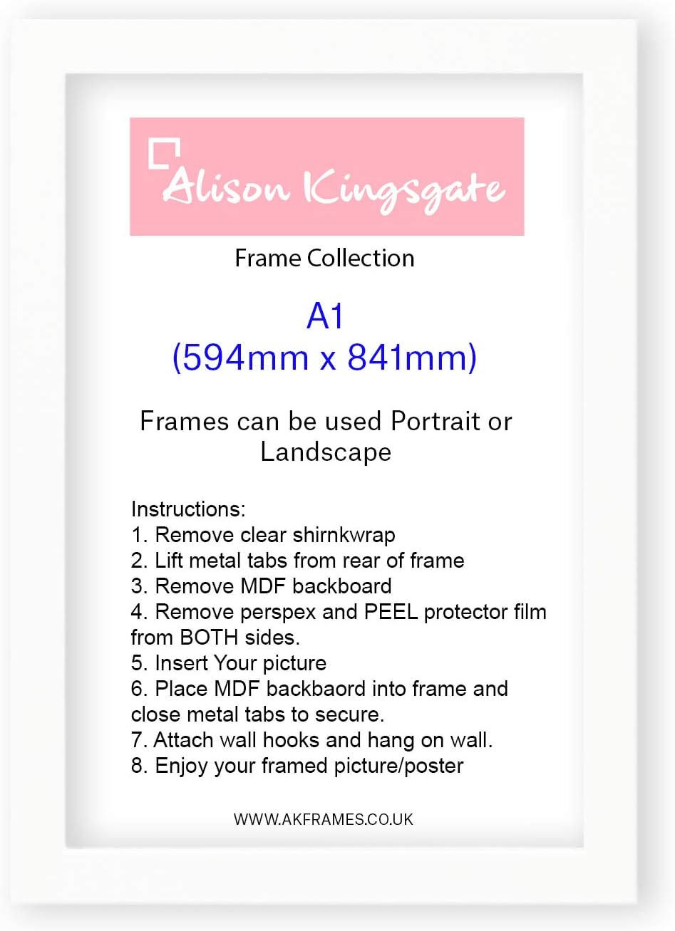 Premium A1 Frame White Modern Picture Frame Flat Style A1-59.4cm x 84.1cm- White Photo Frame With Clear Perspex Safety Glass - Use In A1 Poster Frame (A1 Frame, White)