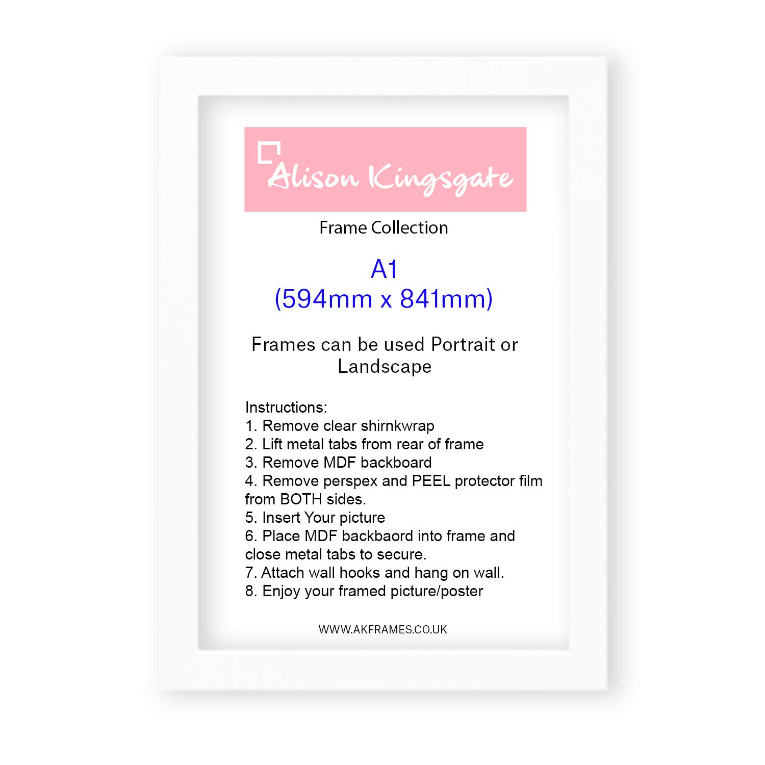 Premium A1 Frame White Modern Picture Frame Flat Style A1-59.4cm x 84.1cm- White Photo Frame With Clear Perspex Safety Glass - Use In A1 Poster Frame (A1 Frame, White)