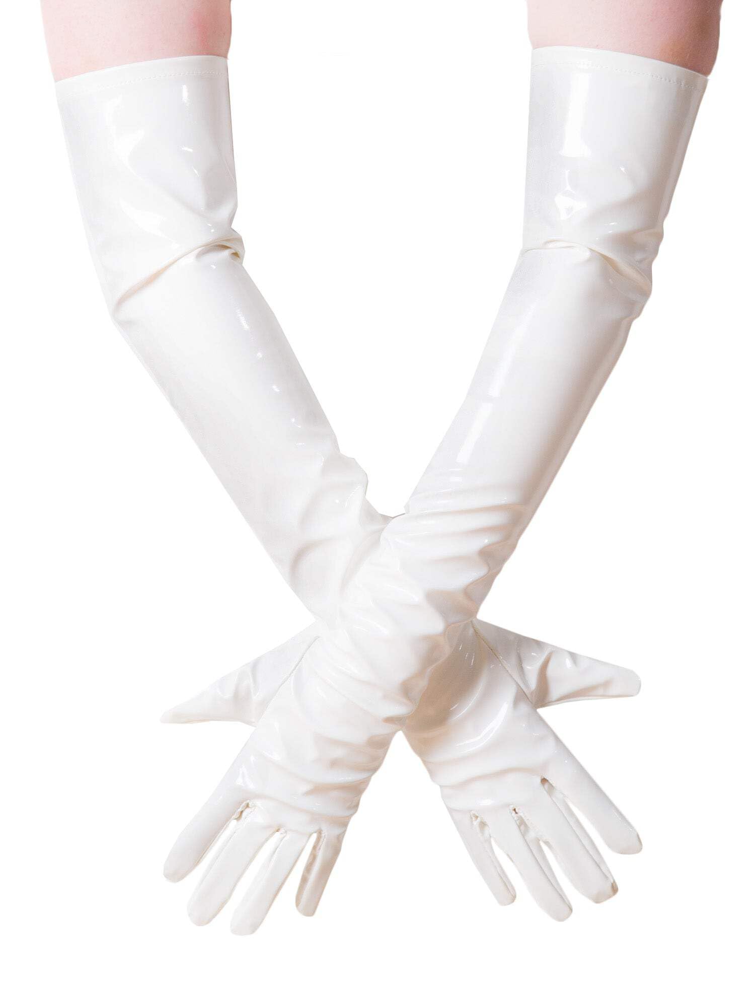 Honour Female Women Fashion White Opera Like PVC Long Gloves In Four Sizes