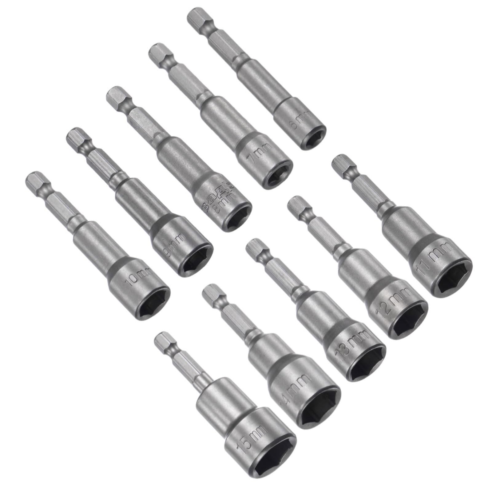 CoCud Quick-Change Nut Setter Driver Bit, 6-15mm Metric 65mm Length 1/4" Shank, CR-V Magnetic Straight Shank Setter Drill Bits - (Applications: for Auto Repair) - 10pieces