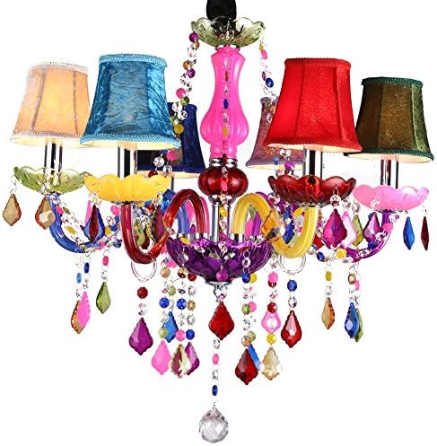 Multicolor Crystal Glass Chandelier Fashion Design Hanging Lamps Romantic Restaurant Cafe Ceiling Lightings Party KTV Pendant Light 8 Arms with Lampshade