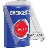 Safety Technology International, Inc. SS2429EM-EN Stopper&reg; Station Push Button with Stopper&reg; Station Shield, Turn-to-Reset, Blue, Emergency Label