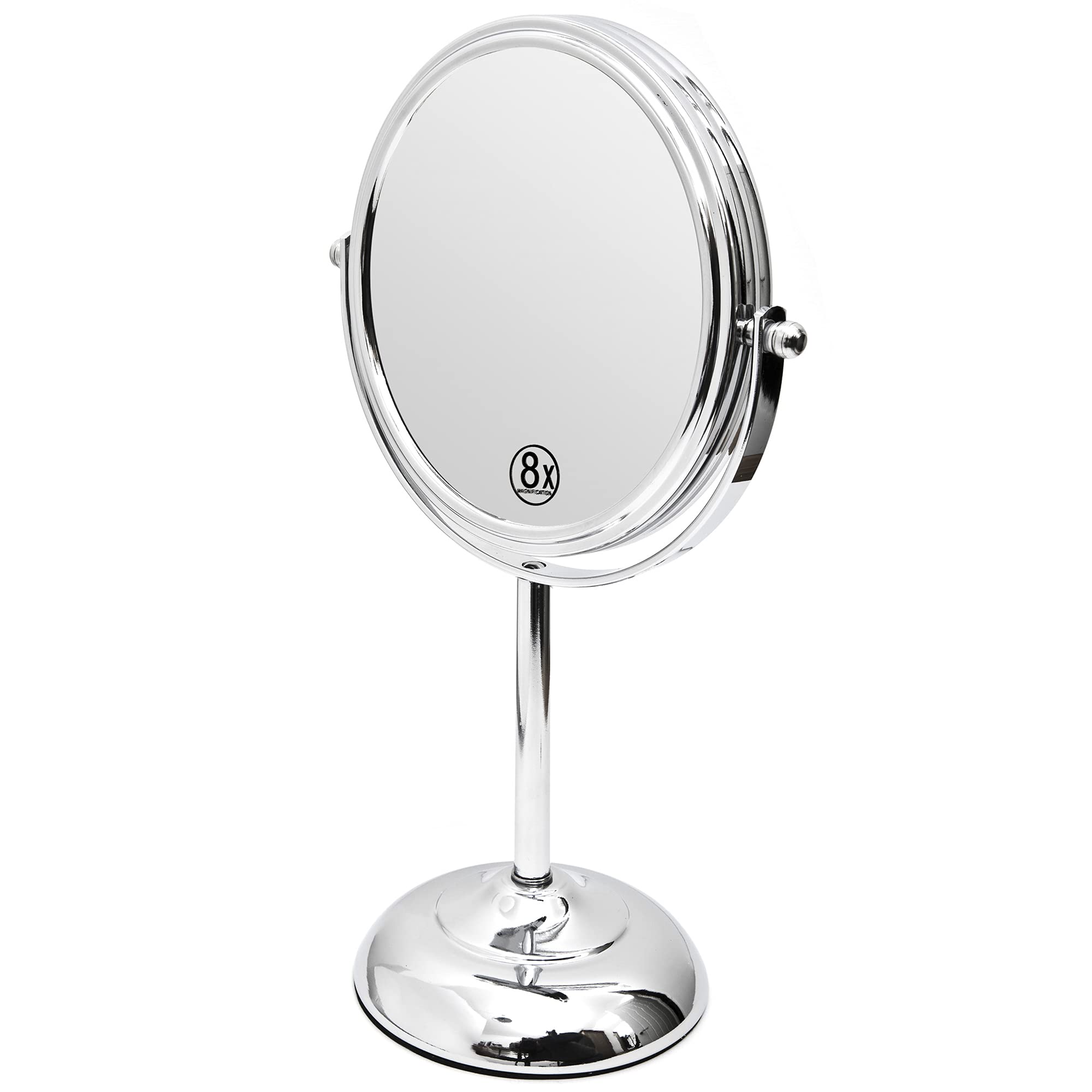 Amtido Magnifying Makeup Mirror 6-Inch - Tabletop Vanity Mirror, Magnification 1x and 8x - 360° Swivel - Chrome Finish