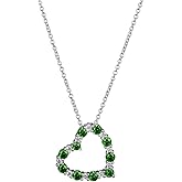 Amazon Collection Created Gemstone and 1/6 CT TW Lab Grown Diamond Heart Pendant Necklace with Cable Chain in Platinum Over Sterling Silver, 18"+ 2" Extender