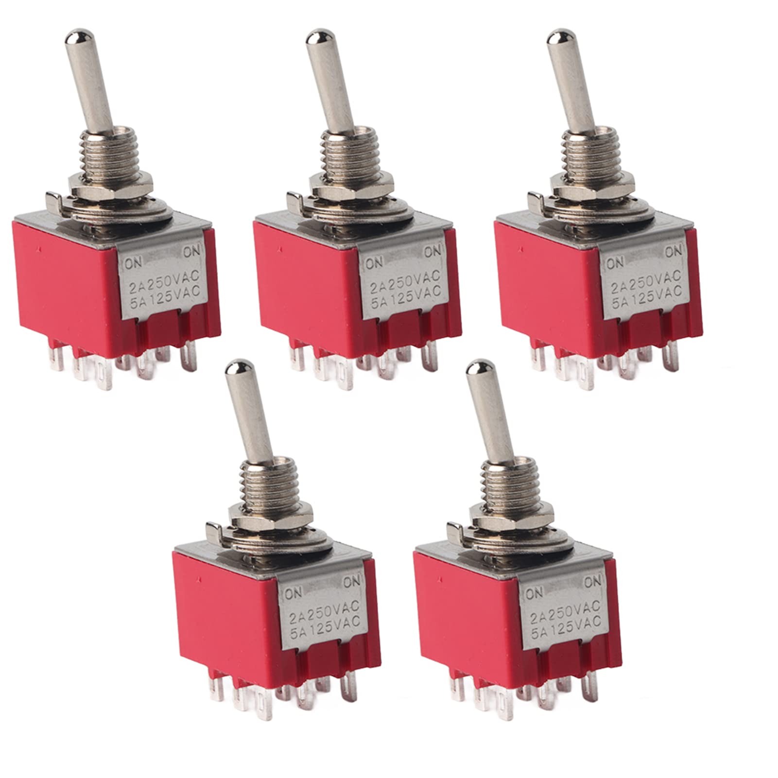 5Pcs 6mm 9 Pin ON-ON 2 Position Toggle Switch,3 Pole Double Throw Heavy Duty Rocker Toggle Switch, 2A/250VAC 5A/120VAC Toggle Switch,for Automobile, Home Appliance, Industrial Control