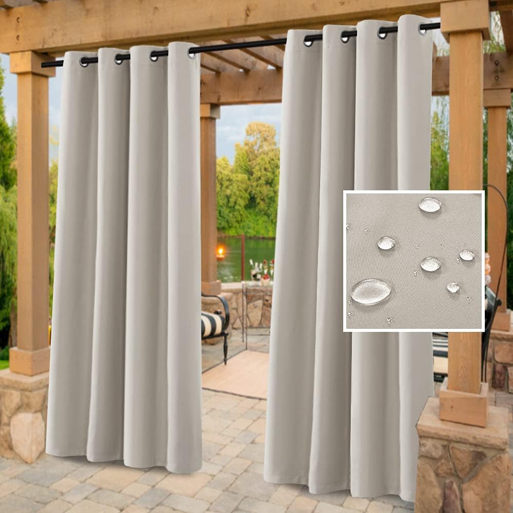 Outdoor Curtains - H.VERSAILTEX Indoor Outdoor Curtains for Patio Waterproof Stainless Steel Silver Grommet Thermal Insulated Blackout Outdoor Drapes for Deck/Gazebo, Stone, 52x108 Inch, 1 Panel