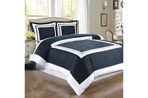 Royal Bedding White and Navy Hotel 8-Piece Olympic-Queen Bed-in-a-Bag 100% Cotton 300 Thread Count