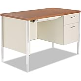 Alera 22199 45 in. x 24 in. x 29.5 in. Single Pedestal Steel Desk - Cherry/Putty