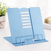 MSDADA Desk Book Stand Metal Reading Rest Book Holder Adjustable | Documents Holder Bookstands for Recipe Textbook Music Books, the First Day of School Gift for Students, Teachers (Light Blue)
