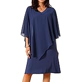 Seta T Women's Fall Dresses 3/4 Sleeve V Neck Chiffon Cape Overlay Knee Length Pencil Dress for Wedding Guest