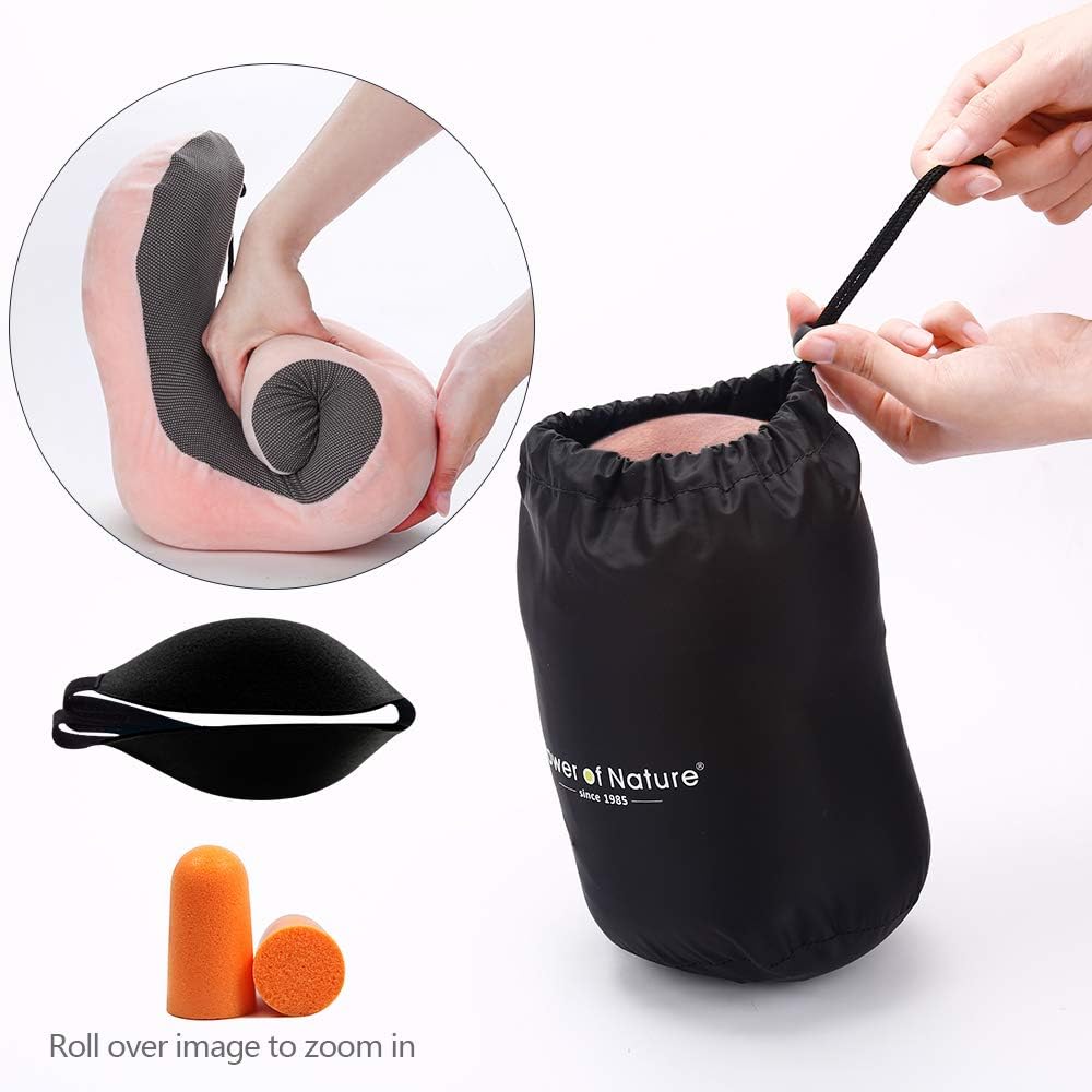 Power of Nature Travel Pillow Luxury Memory Foam Neck & Head Support Pillow Soft Sleeping Rest Cushion for Airplane Car & Home Best Gift(Pink): Home & Kitchen