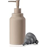 Modern Matte White Soap Dispenser for Bathroom,14oz Ceramic Soft Touch Hand Lotion Dispenser with Pump,Liquid soap Dispenser for Kitchen Rubber Paint (Khaki)