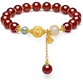 ZHOU LIU FU Sterling Silver Bracelets Silver Red Agate Elephant Pendant Beaded Stretch Bracelet Blessing Silver FengShui Ball Charm Jewelry for Women Her Anniversary Birthday 6.7"/17CM J1916278