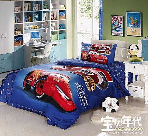 Sisbay Red Sports Car Bedding Queen Size,Boys Motorcycle Cartoon Bed Set,Kids Birthday Gift Fitted Sheet