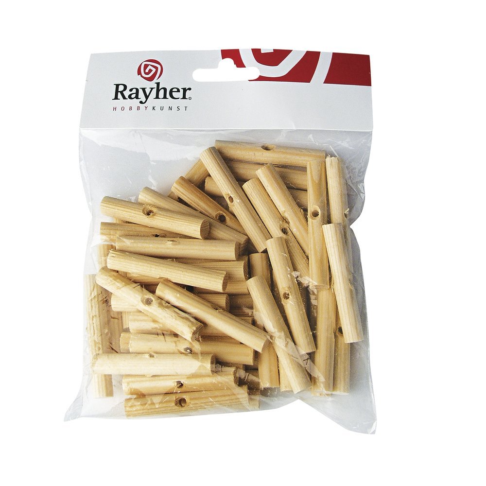 Rayher Set of 50 Wood Sticks for Easter Tree, Wooden Mini Rods with Pre-Drilled Hole for Seasonal Decorations and DIY Projects, Diameter 10mm, natural wood, 6121000