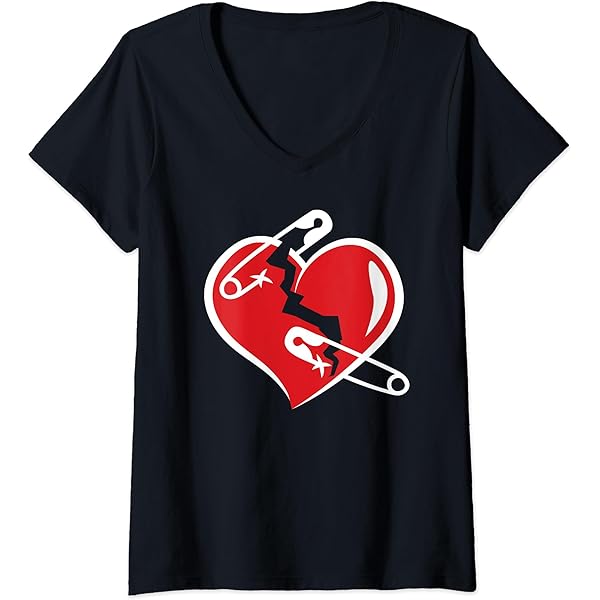 Amazon.com: Womens Broken Heart And Safety Pins V-Neck T-Shirt