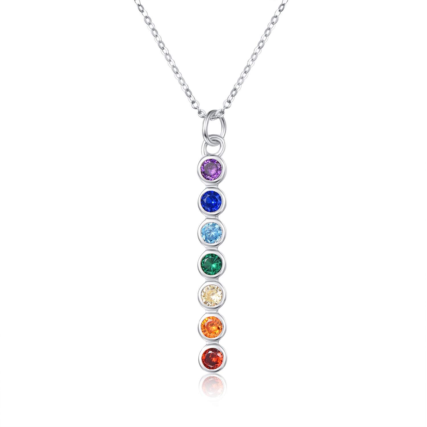 KINGWHYTE 7 Chakra Necklace 925 Sterling Sliver Yoga Chakra Pendant Healing Balancing Necklace Birthday Jewellery Gifts for Men Women Girls(Bar)