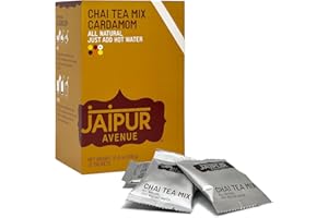 Jaipur Avenue Cardamom Chai Tea Mix Crafted with All-Natural Assam Black Tea, Cardamom, Cane Sugar, and Premium Dry Milk - Preservative-Free, Gluten-Free, Authentic Indian Chai Tea Latte (15 Servings)
