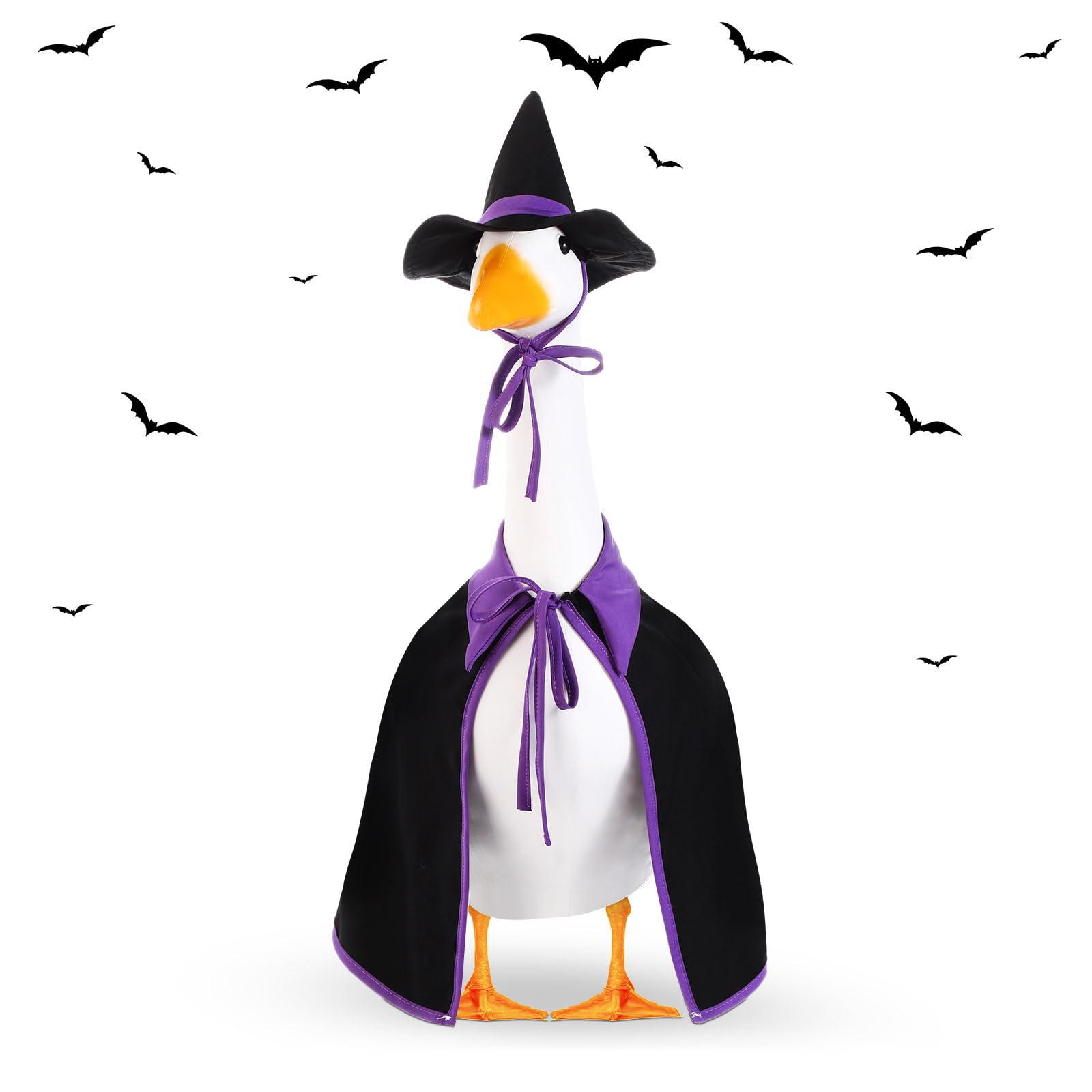 Photo 1 of Dansydaisy Halloween Baby Goose Outfit for 17" Cement Lawn Porch Baby Goose Cloths Pumpkin Witch Ghost Plastic Statue Costume for Halloween Yard Lawn Decor (Witch)