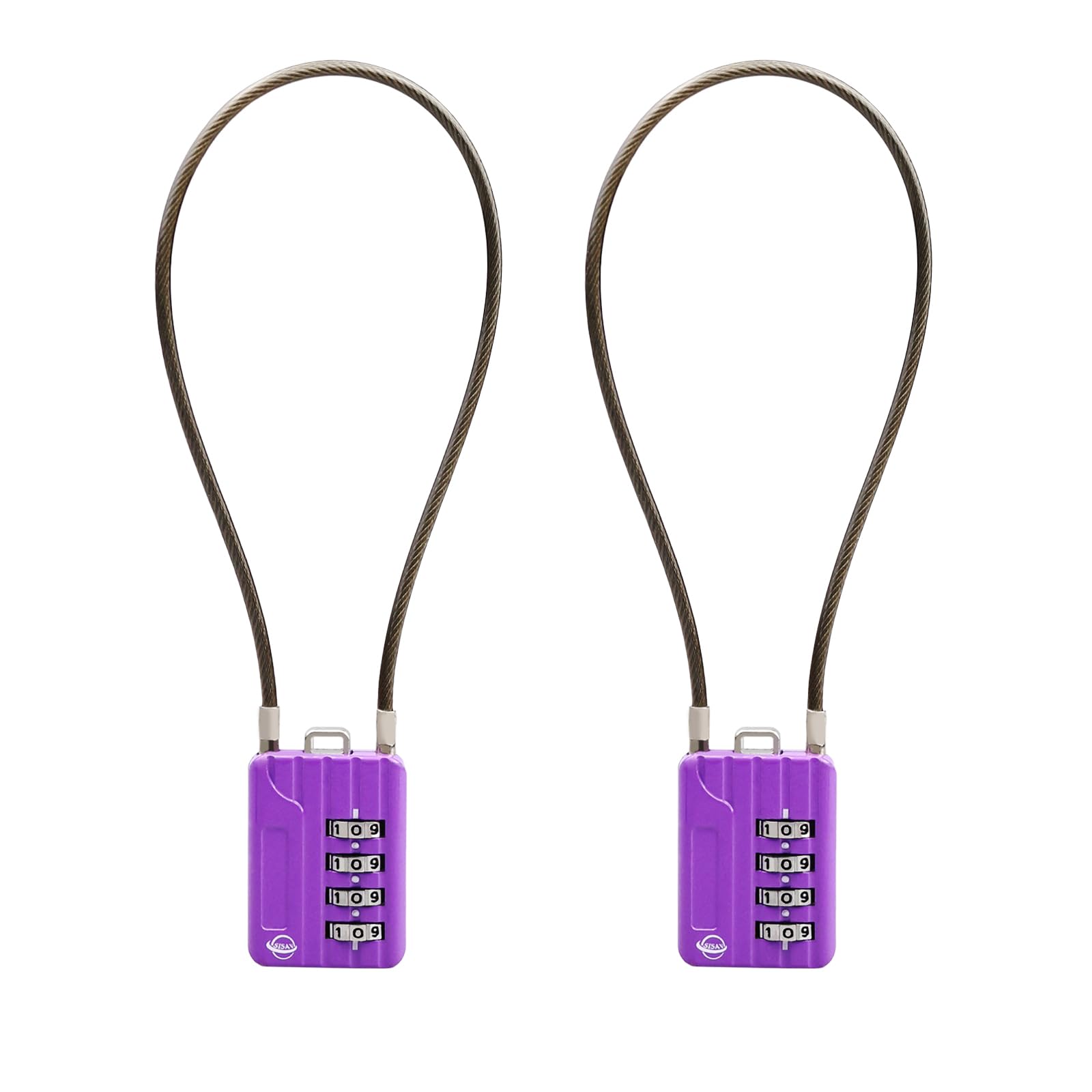 SISAV 4 Digit Combination Locks - 12 inches(30cm) Cable for School Gym Locker, Helmet, Filing Cabinets, Toolbox, Luggage Suitcase, Knapsack - 3mm Diameter Purple (2 Pack)
