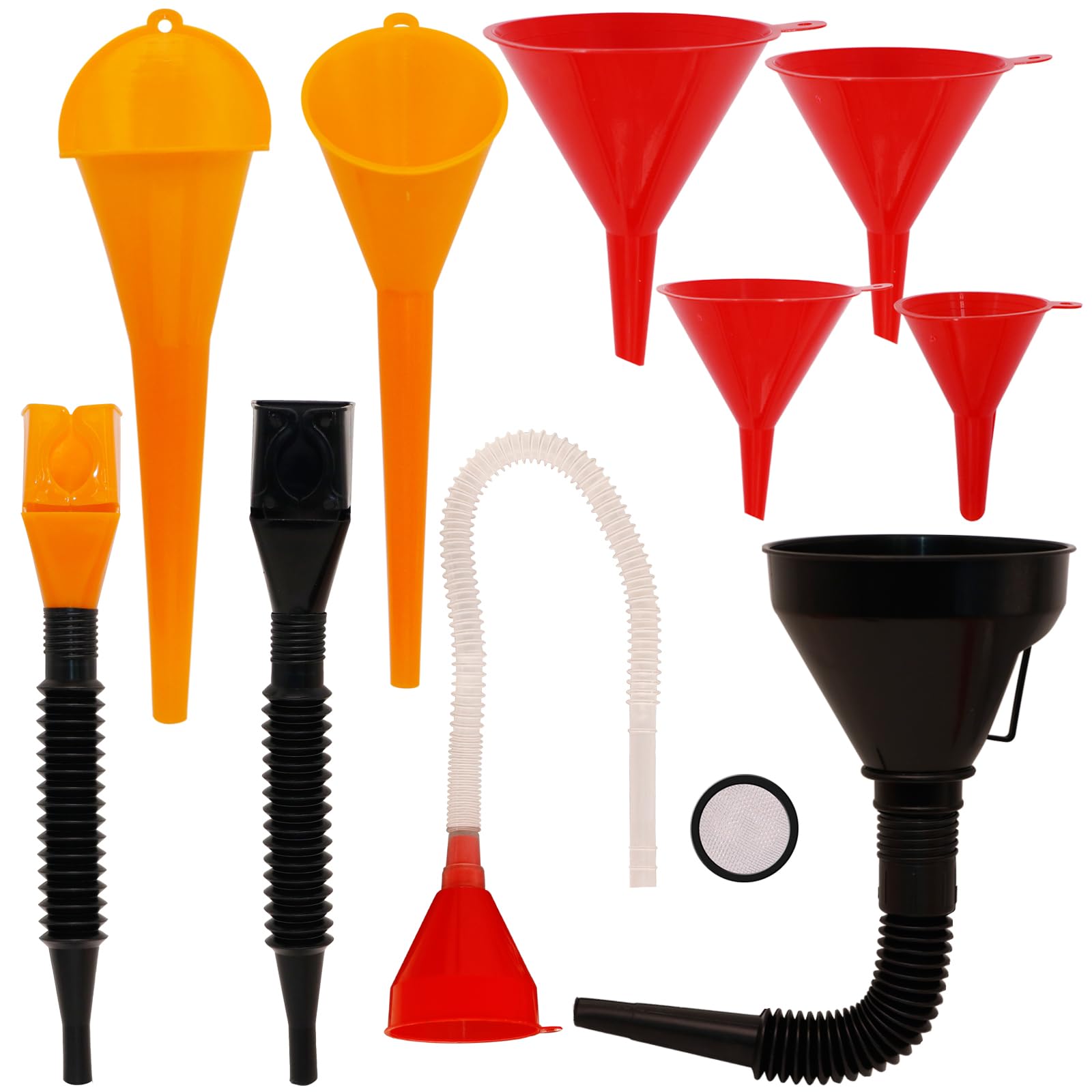Photo 1 of Funnels for Automotive Use Set of 10, Plastic Oil Funnel Set for Gasoline and Coolant, Fuel Funnel with Flexible Hose for Car, Large Funnels for Gas Transfer