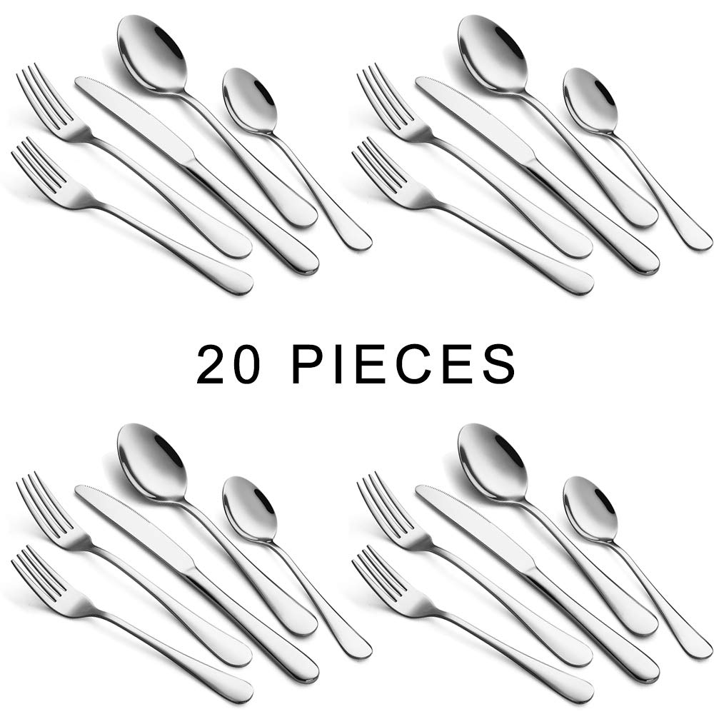 Devico 20-Piece Flatware Set, Stainless Steel Utensil Silverware Metal Cutlery Sets with Forks Spoons Knives, Reusable, Dishwasher Safe, Service for 4