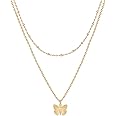 PAVOI 14K Gold Plated Layering Necklaces | Stylish Minimalist Design Pendant Necklaces | Butterfly, Heart, Lock, Evil Eye, Coin, Lightning Bolt, Circle, Cross Pendants for Women