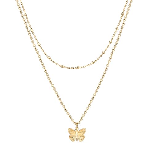PAVOI 14K Gold Plated Pendant Necklaces Cute Butterfly Jewelry