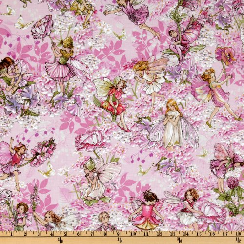 Michael Miller Pink Petal Flower Allover Fairies Fabric by The Yard