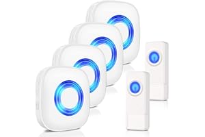 Wireless Doorbell, PHYSEN Waterproof Door bell Chime Kit Operating at 1300-ft Range 58 Adjustable Melodies 5 Volume Levels & LED Flash, Doorbell Alarm for Home/Classroom, 2 Push Buttons+4 Receivers