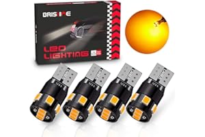 BRISHINE 300LM Extremely Bright Canbus Error Free 194 168 2825 192 W5W T10 LED Bulbs Amber Yellow 9-SMD 2835 LED Chipsets for Side Marker Turn Signal Blinker Map Door Parking Lights (Pack of 4)