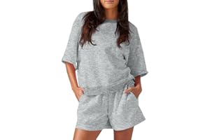 Fisoew Womens 2 Piece Outfits Casual Oversized Cropped Sweatshirt and High Waist Running Shorts Tracksuit Sets