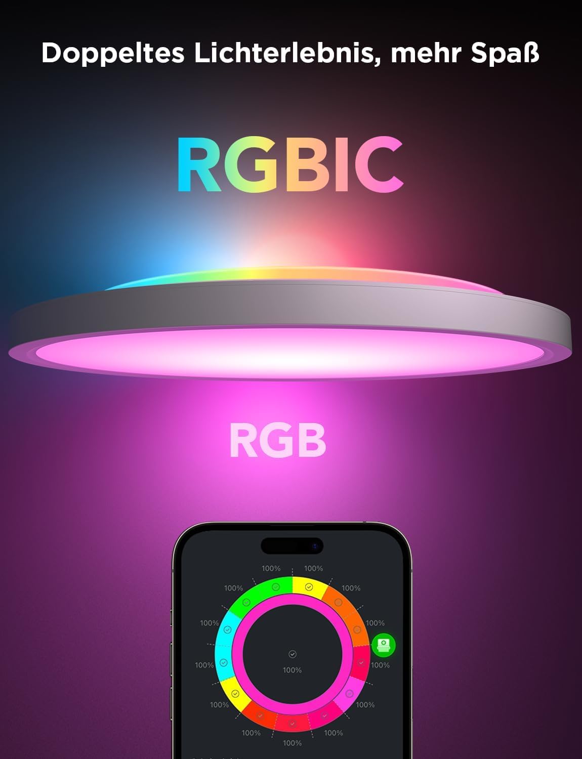 Govee Deckenleuchte RGBIC Smart, 24W Ø30cm Led Deckenleuchte dimmbar, Deckenlampe Led mit 16 Millionen DIY Farben, Kompatibel mit Alexa & Google Assistant, für Schlafzimmer 2