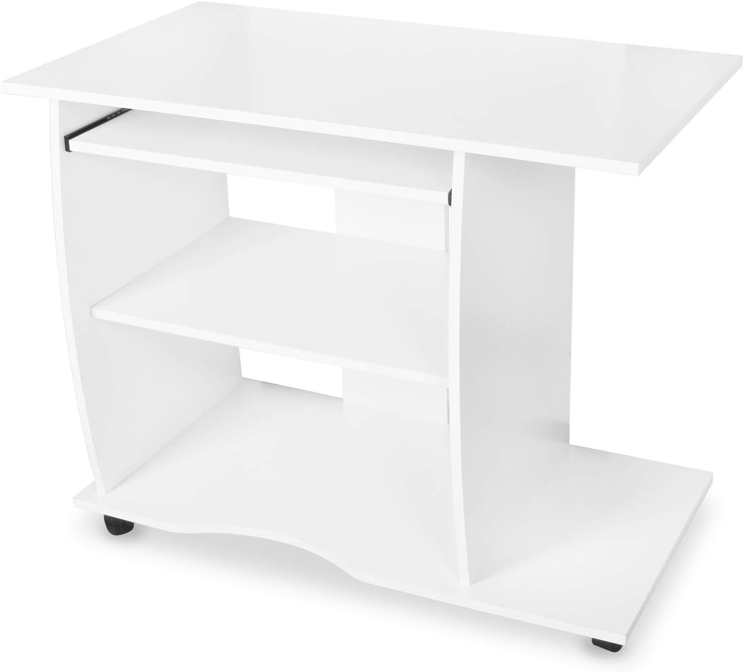 Lillyvale Computer Desk Table Moveable Wheel Castor Home Office Sturdy Workstation with Sliding Keyboard Shelf Study for Small Spaces Easy Assembly