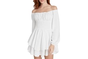 Women Puff Sleeve Romper Off Shoulder Ruffle Dress with Shorts Long Sleeve Flowy Layered Pirate Jumpsuit Playsuits
