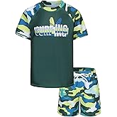 Boys Rash Guard Swimsuits Set for Boys 2 Piece Short Sleeve Swim Shirts Quick Dry Bathing Suits with Trunks