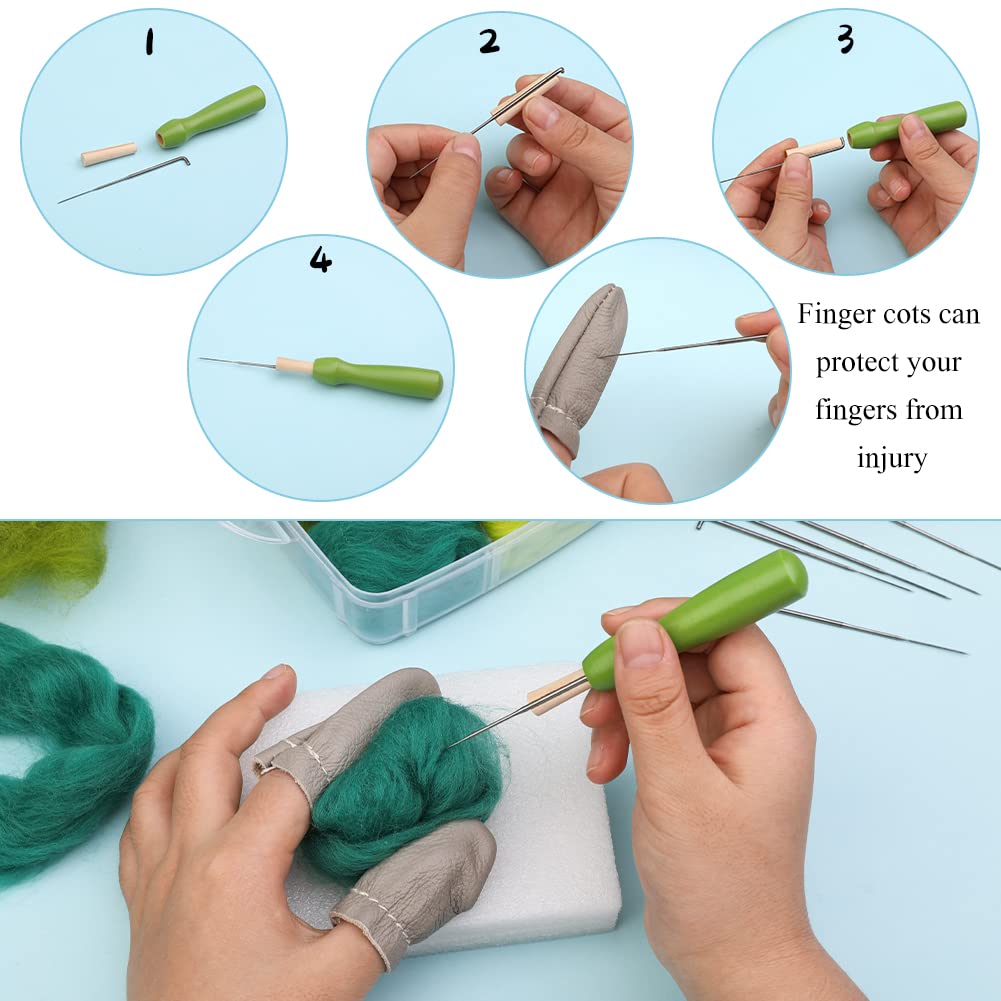 Zlulary 8 Colors Needle Felting Wool, Needle Felting Supplies, Wool Roving with Storage Box, Felting Needle Kit for Beginners (Green)