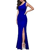 MUSHARE Women's One Shoulder Sleeveless Bodycon Mermaid high Split Cocktail Long Formal Dress