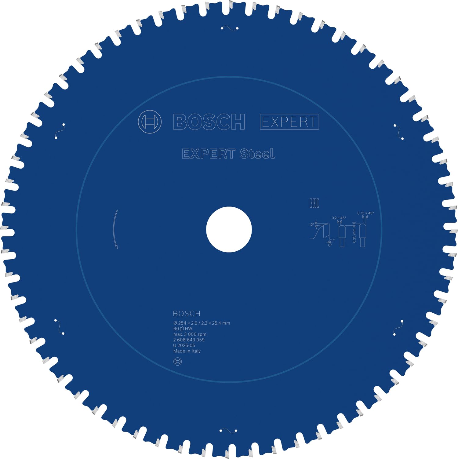 Bosch 2608643059 Circular Saw Blade Expert For Steel 254 X 25.4 X 2.6 Mm, 60